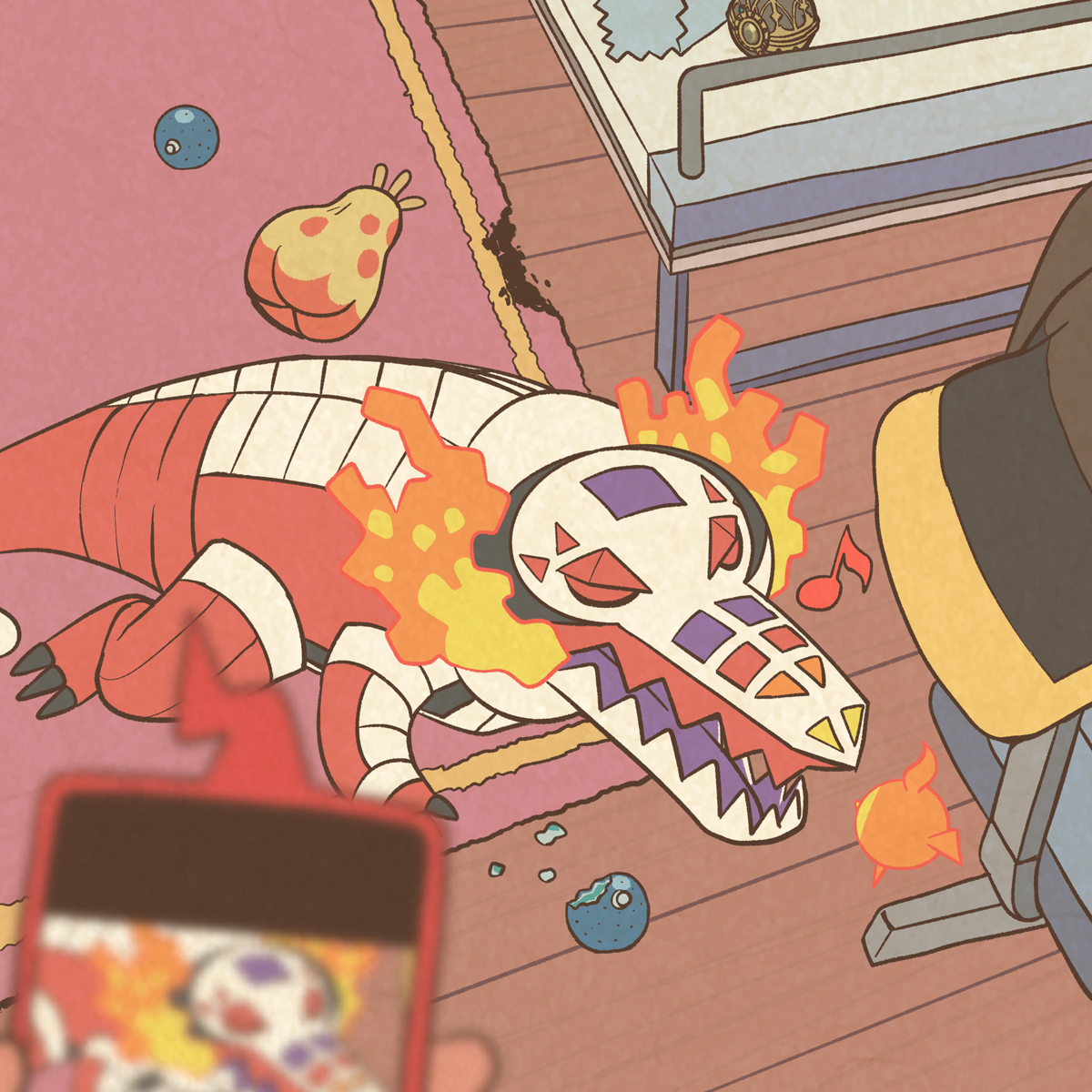 ロイとラウドボーンがきのみを食べながら眠る可愛いイラスト