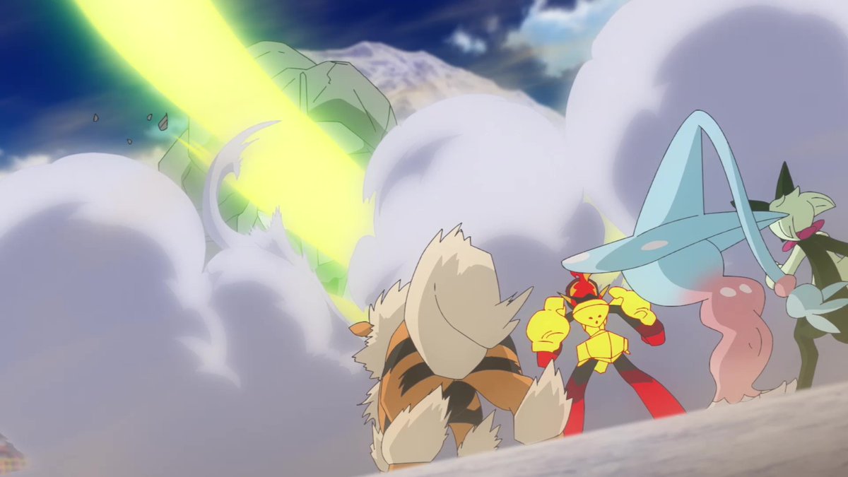 ジガルデ・セルが集まり白いジガルデのパーフェクトフォルムに変身するシーン