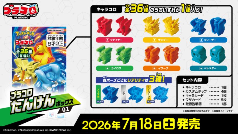 プラコロ たんけんボックス01のパッケージと6体のキャラコロ